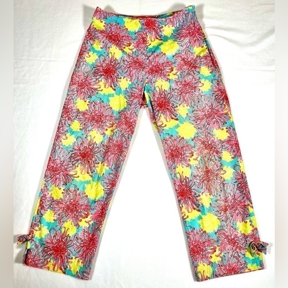 KEY WEST Women’s Floral‎ Print Mallory Capri Crop Pants Bright Pink Lime Size 8 - Picture 1 of 12